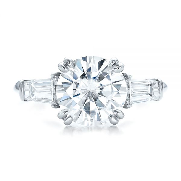  Platinum Custom Three Stone Diamond Engagement Ring - Top View -  100161