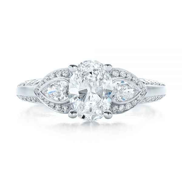 14k White Gold Custom Three Stone Diamond Engagement Ring - Top View -  100279