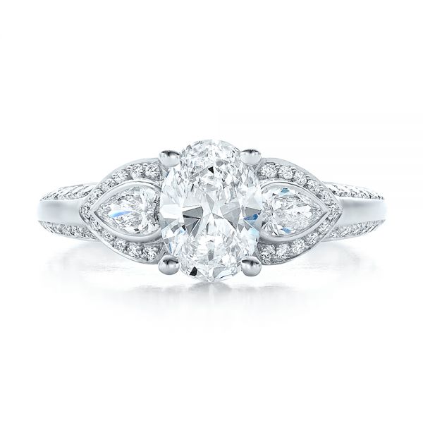 14k White Gold Custom Three Stone Diamond Engagement Ring - Top View - 100279