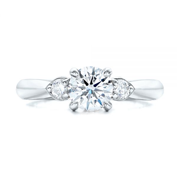 18k White Gold 18k White Gold Custom Three Stone Diamond Engagement Ring - Top View -  102039