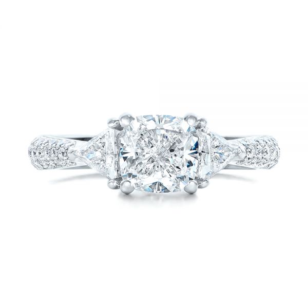 14k White Gold Custom Three Stone Diamond Engagement Ring - Top View - 102091