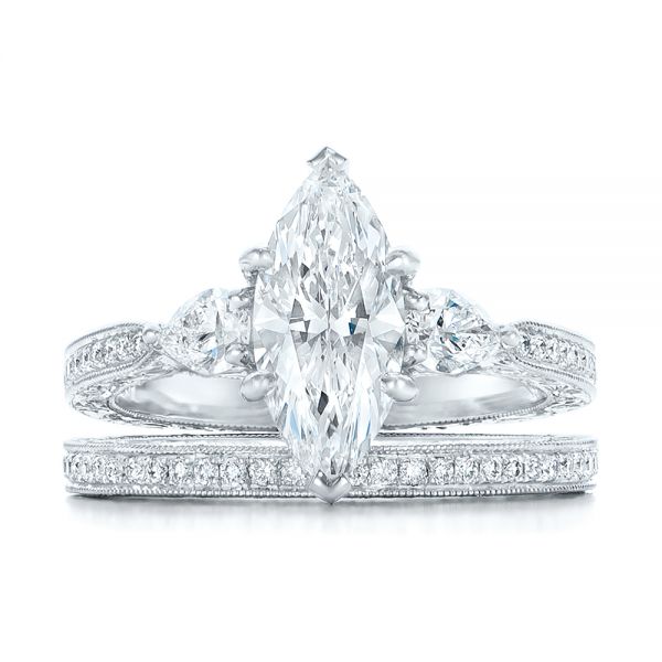  Platinum Custom Three Stone Diamond Engagement Ring - Top View -  102353