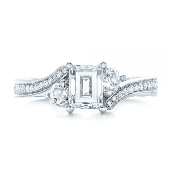 14k White Gold Custom Three Stone Diamond Engagement Ring - Top View -  102391