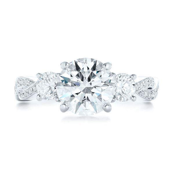 14k White Gold Custom Three Stone Diamond Engagement Ring - Top View -  102465