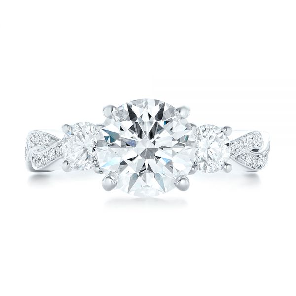 14k White Gold Custom Three Stone Diamond Engagement Ring - Top View - 102465