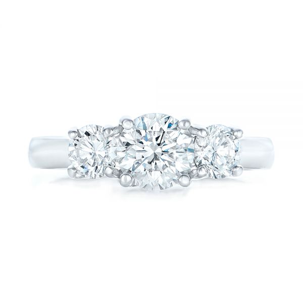 14k White Gold Custom Three Stone Diamond Engagement Ring - Top View -  102540