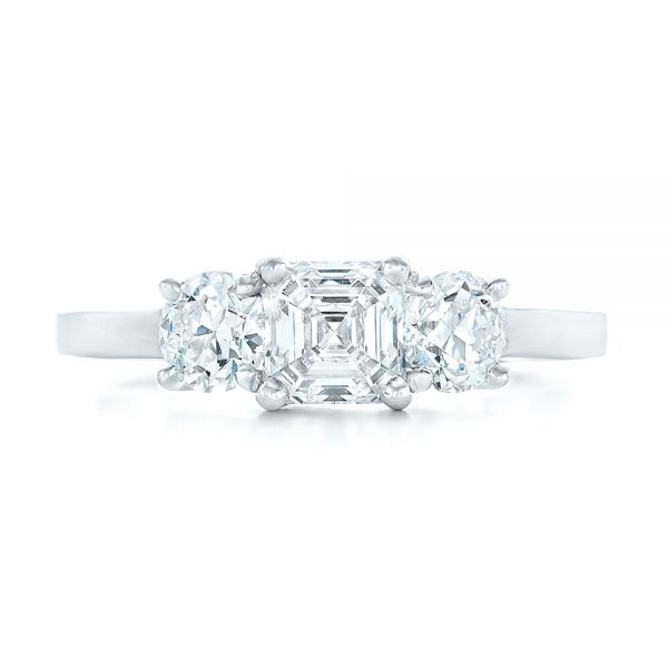  Platinum Custom Three Stone Diamond Engagement Ring - Top View -  102781