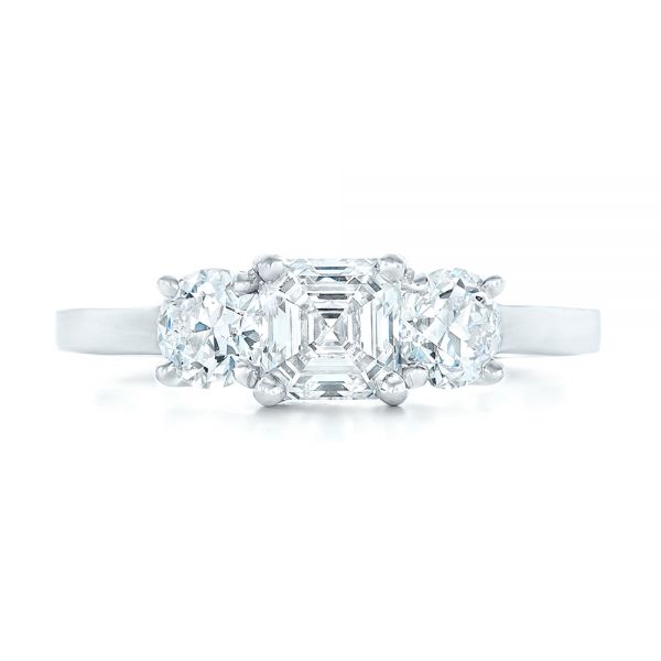 14k White Gold 14k White Gold Custom Three Stone Diamond Engagement Ring - Top View -  102781