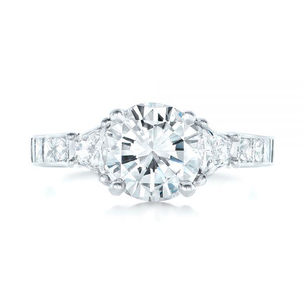 18k White Gold 18k White Gold Custom Three Stone Diamond Engagement Ring - Top View -  102807