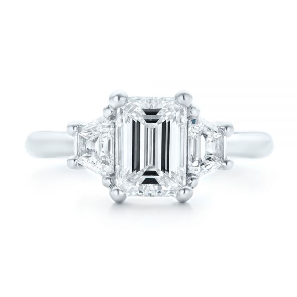  Platinum Custom Three Stone Diamond Engagement Ring - Top View -  102899