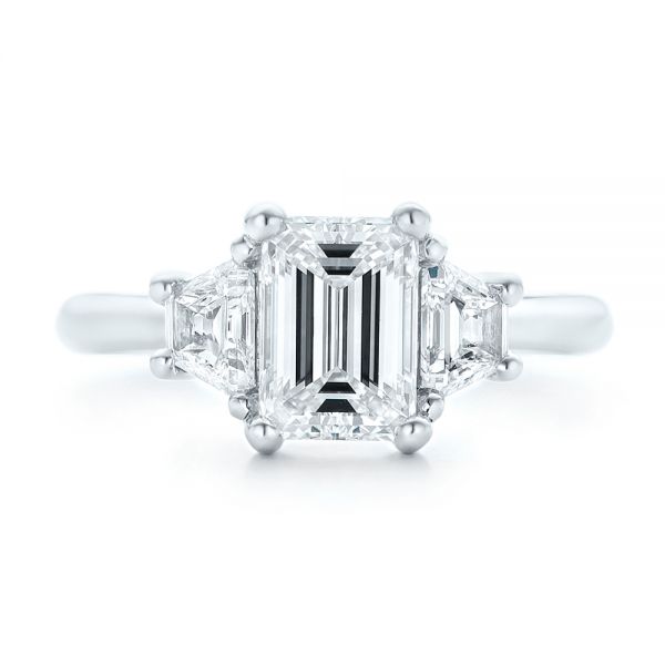 Platinum Custom Three Stone Diamond Engagement Ring - Top View - 102899