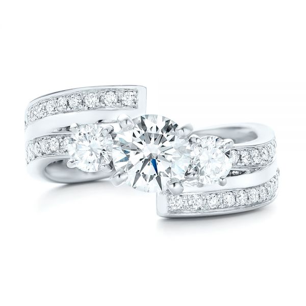  Platinum Custom Three Stone Diamond Engagement Ring - Top View -  102944