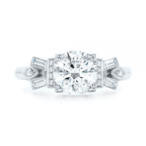 18k White Gold 18k White Gold Custom Three Stone Diamond Engagement Ring - Top View -  102945