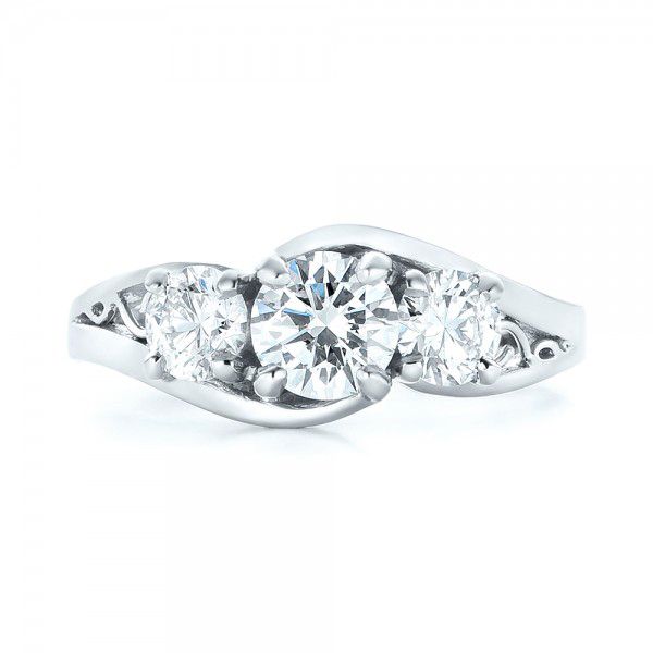 18k White Gold 18k White Gold Custom Three Stone Diamond Engagement Ring - Top View -  103003