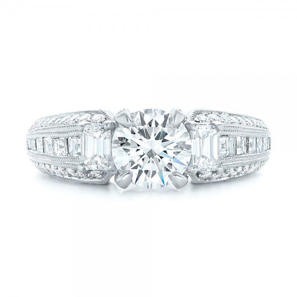  Platinum Custom Three Stone Diamond Engagement Ring - Top View -  103004