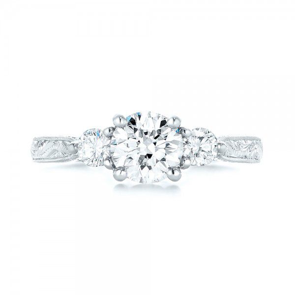 14k White Gold 14k White Gold Custom Three Stone Diamond Engagement Ring - Top View -  103009