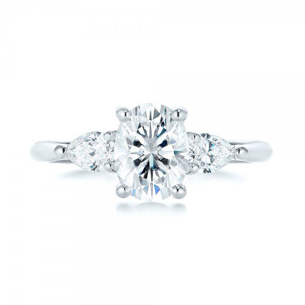 18k White Gold Custom Three Stone Diamond Engagement Ring - Top View -  103035