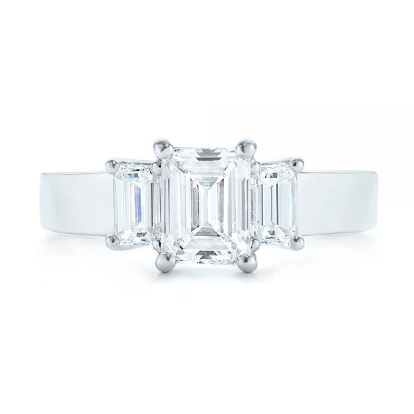 14k White Gold Custom Three Stone Diamond Engagement Ring - Top View -  103154