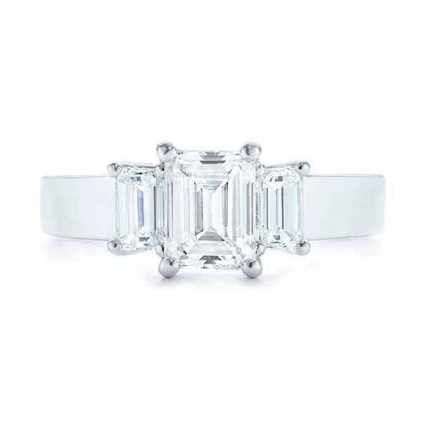 14k White Gold Custom Three Stone Diamond Engagement Ring - Top View - 103154