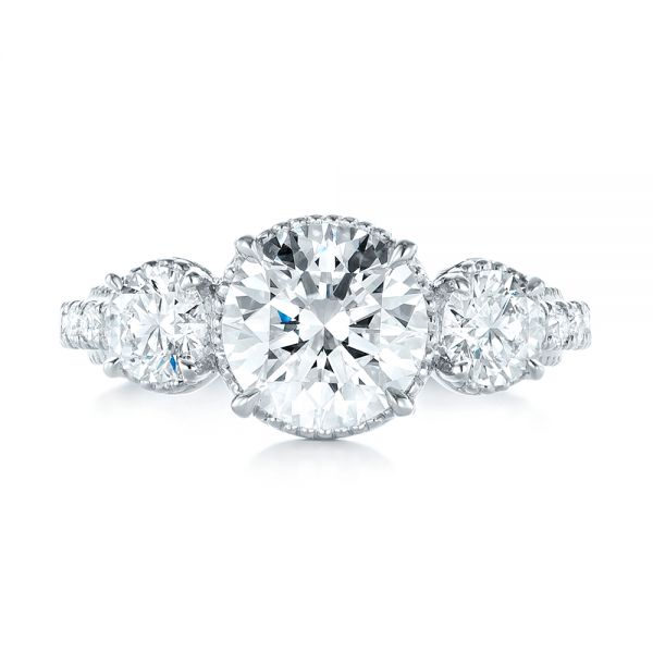  Platinum Custom Three-stone Diamond Engagement Ring - Top View -  103214