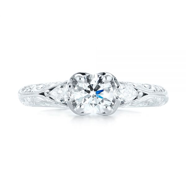18k White Gold Custom Three Stone Diamond Engagement Ring - Top View -  103349