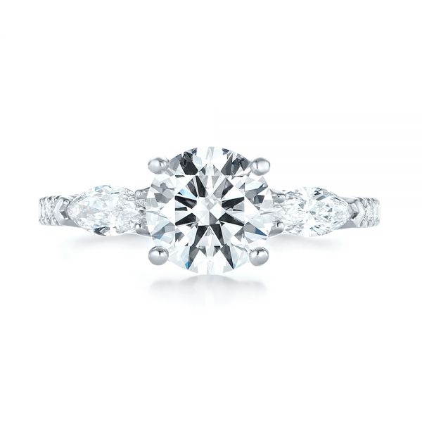  Platinum Custom Three Stone Diamond Engagement Ring - Top View -  103354