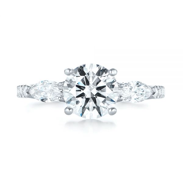 18k White Gold 18k White Gold Custom Three Stone Diamond Engagement Ring - Top View -  103354