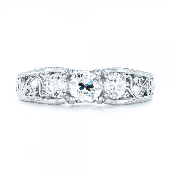  Platinum Custom Three Stone Diamond Engagement Ring - Top View -  103426