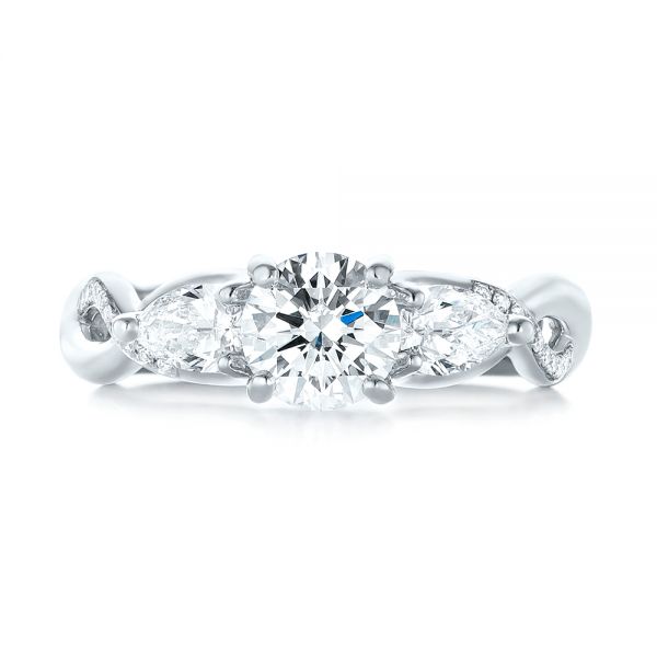 14k White Gold Custom Three Stone Diamond Engagement Ring - Top View -  103503