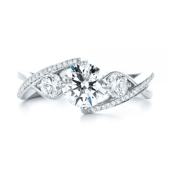  Platinum Custom Three Stone Diamond Engagement Ring - Top View -  103655