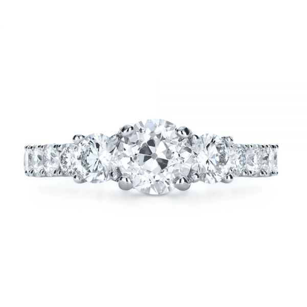 18k White Gold 18k White Gold Custom Three Stone Diamond Engagement Ring - Top View -  1129