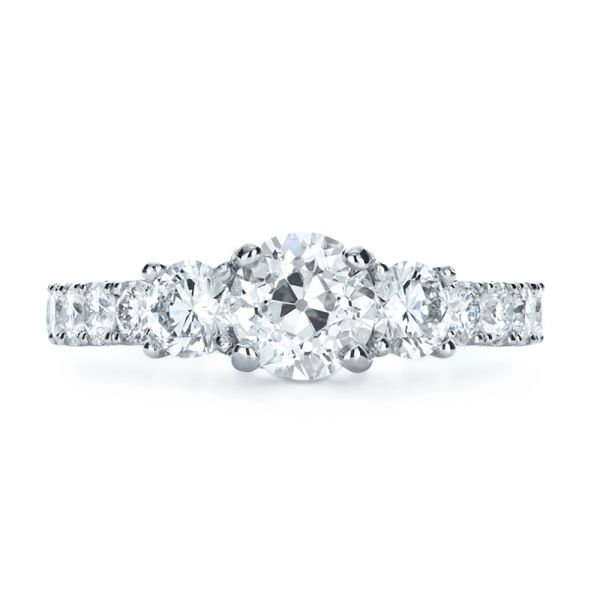 14k White Gold 14k White Gold Custom Three Stone Diamond Engagement Ring - Top View - 1129