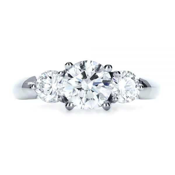 18k White Gold 18k White Gold Custom Three Stone Diamond Engagement Ring - Top View - 1156