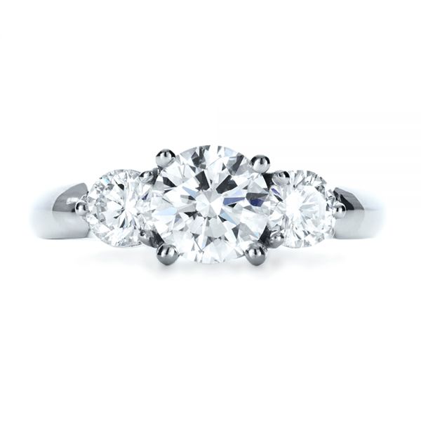 18k White Gold 18k White Gold Custom Three Stone Diamond Engagement Ring - Top View -  1156