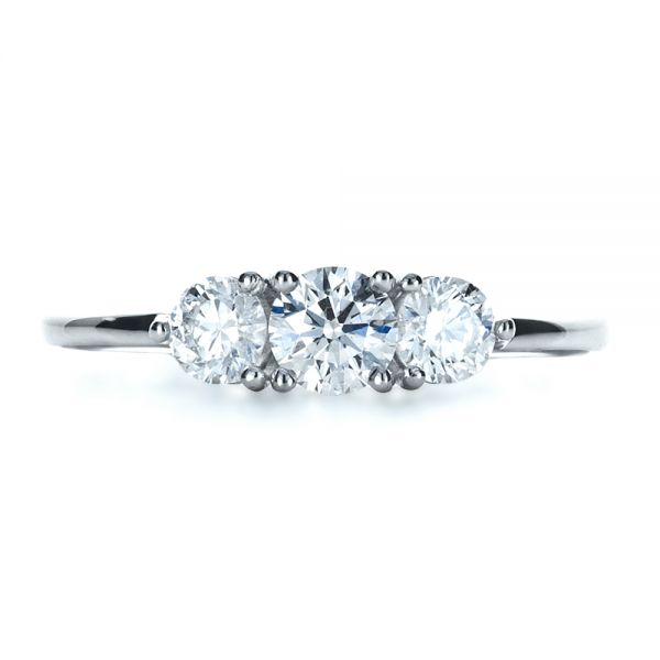 14k White Gold And 18K Gold 14k White Gold And 18K Gold Custom Three Stone Diamond Engagement Ring - Top View -  1196