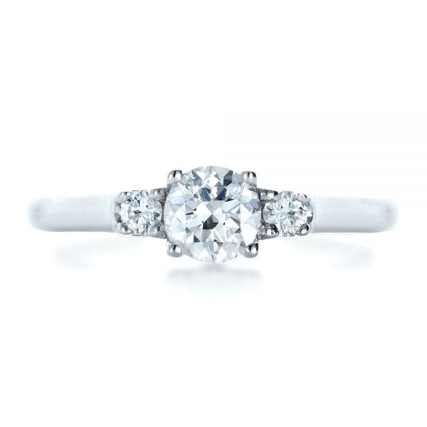 18k White Gold Custom Three Stone Diamond Engagement Ring - Top View -  1308