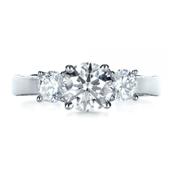 14k White Gold 14k White Gold Custom Three Stone Diamond Engagement Ring - Top View -  1393