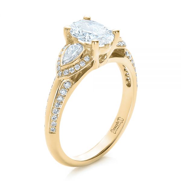 18k Yellow Gold 18k Yellow Gold Custom Three Stone Diamond Engagement Ring - Three-Quarter View -  100279