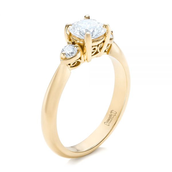 18k Yellow Gold 18k Yellow Gold Custom Three Stone Diamond Engagement Ring - Three-Quarter View -  102039