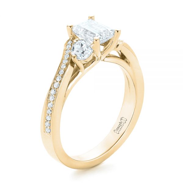 18k Yellow Gold 18k Yellow Gold Custom Three Stone Diamond Engagement Ring - Three-Quarter View -  102391