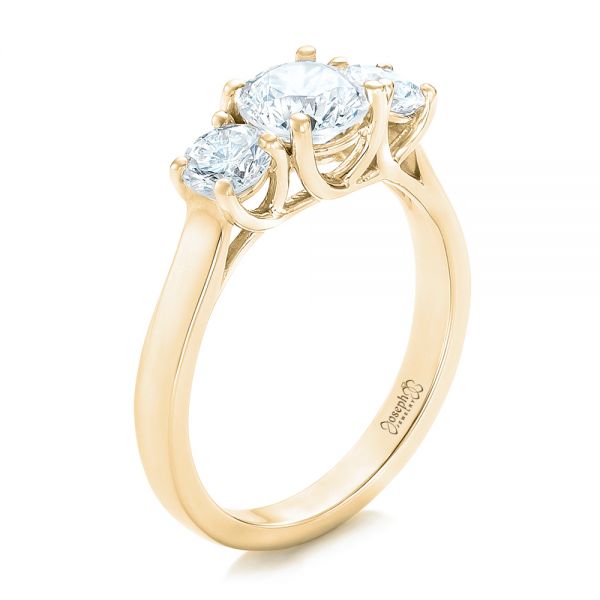 14k Yellow Gold 14k Yellow Gold Custom Three Stone Diamond Engagement Ring - Three-Quarter View -  102540