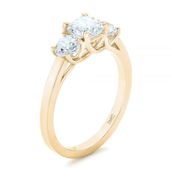 18k Yellow Gold 18k Yellow Gold Custom Three Stone Diamond Engagement Ring - Three-Quarter View - 102781