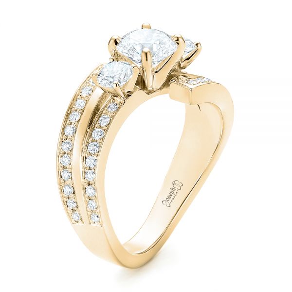 18k Yellow Gold 18k Yellow Gold Custom Three Stone Diamond Engagement Ring - Three-Quarter View - 102944