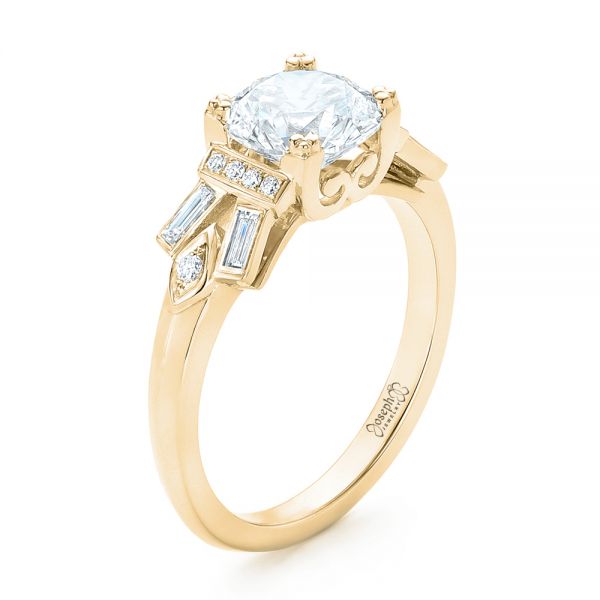 18k Yellow Gold 18k Yellow Gold Custom Three Stone Diamond Engagement Ring - Three-Quarter View -  102945