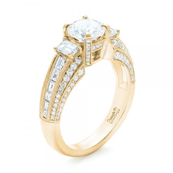 18k Yellow Gold 18k Yellow Gold Custom Three Stone Diamond Engagement Ring - Three-Quarter View -  103004