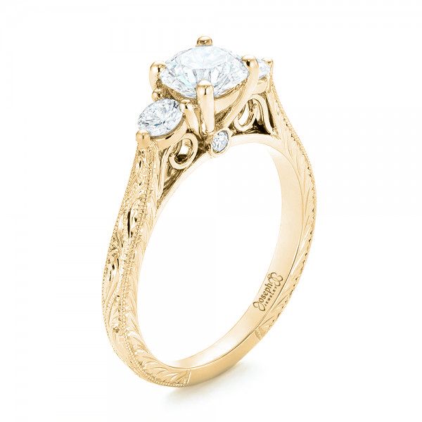 14k Yellow Gold 14k Yellow Gold Custom Three Stone Diamond Engagement Ring - Three-Quarter View -  103009