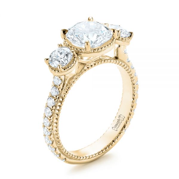 18k Yellow Gold 18k Yellow Gold Custom Three-stone Diamond Engagement Ring - Three-Quarter View -  103214