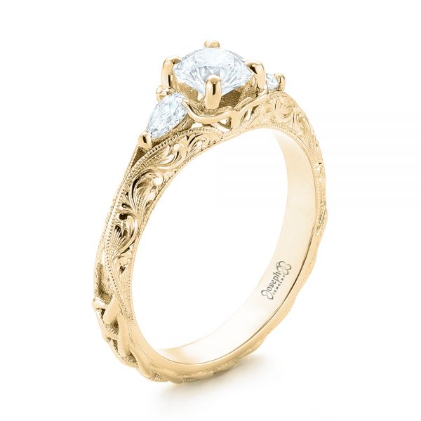 18k Yellow Gold 18k Yellow Gold Custom Three Stone Diamond Engagement Ring - Three-Quarter View -  103349