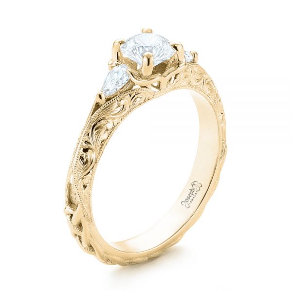 18k Yellow Gold 18k Yellow Gold Custom Three Stone Diamond Engagement Ring - Three-Quarter View - 103349