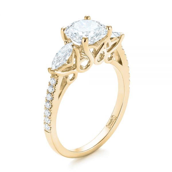 14k Yellow Gold 14k Yellow Gold Custom Three Stone Diamond Engagement Ring - Three-Quarter View -  103354